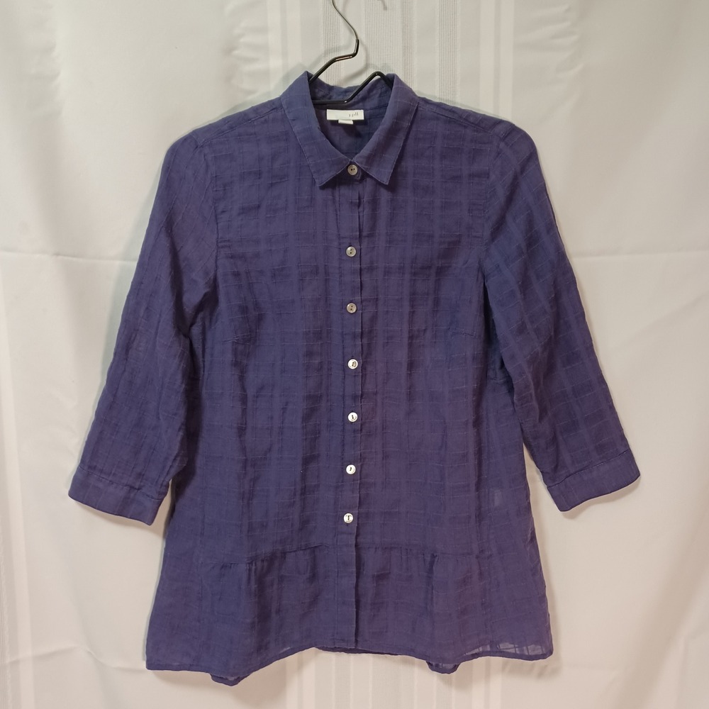 J. Jill Button Front Tunic Womens XS Purple Grid Gathered Long Sleeve WTP127061